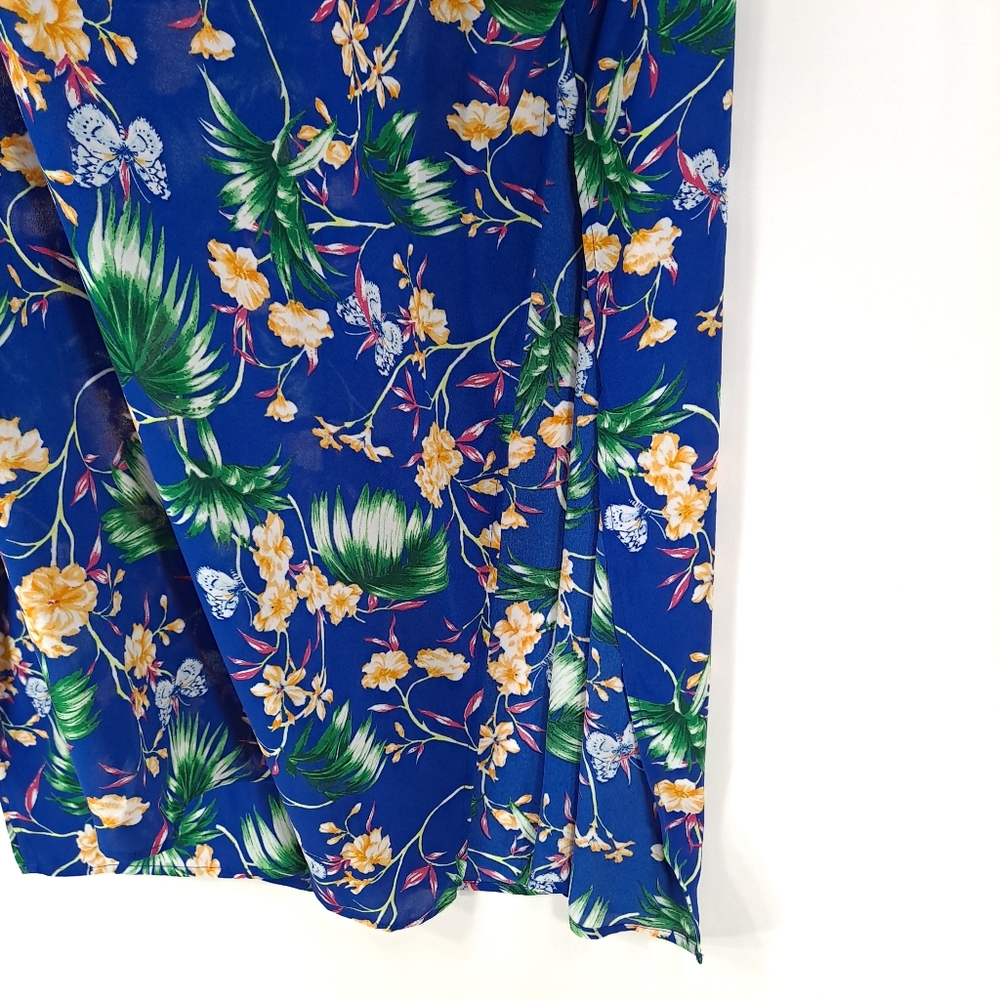 Pioneer Woman Open Front Printed Duster Enamel Blue Floral Plus Kimono - 2X/3X - Picture 8 of 12